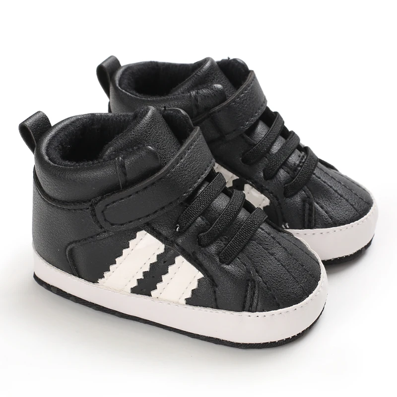 

PU Upper baby shoes ODM design wholesale shoes 0-1 year boys and girls first Walker toddler shoes, White black