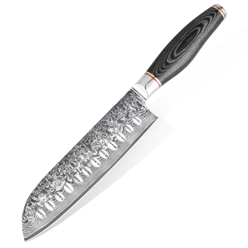 

GES061 Custom Logo Packaging Sharp Damascus Steel Knife Black Pakka Wood Handle Chef Santoku Knife Japanese Style