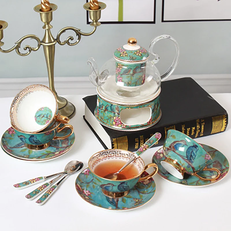 

2021 New Arrival factory price hot selling Luxury style tea cup saucer set wholesale tea cups arabic tea set, Blue
