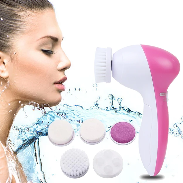 

2021 Deep Cleansing 5 Brush Heads Sonic Electric Facial Cleansing Brush Facial Cleanser Ultrasonic Face Cleansing, Pink
