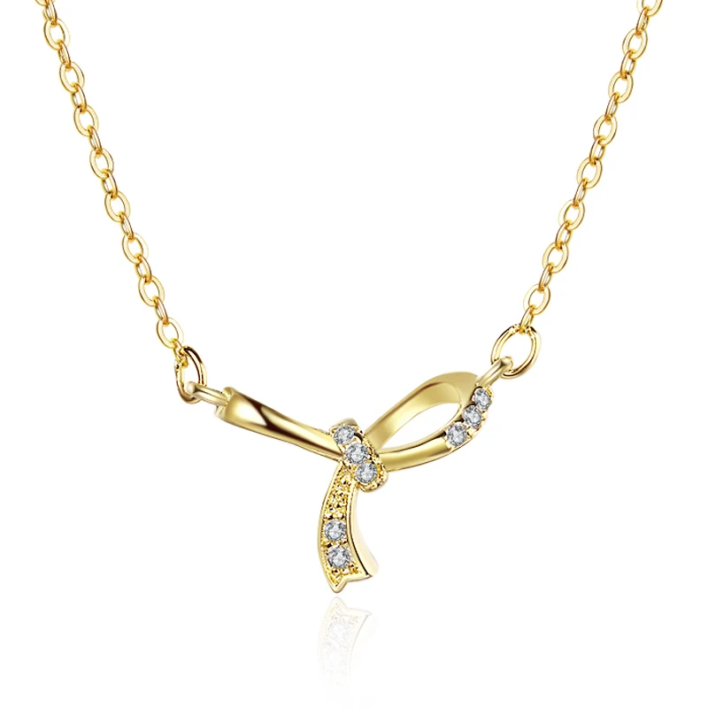 

Dubai Luxury kadin kolye Bow Necklace 18K Gold Plated Jewelry Zircon Necklace for Women, Yellow