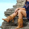 LM5170 new brown rivet fashion middle boots flat soft veneer boots women