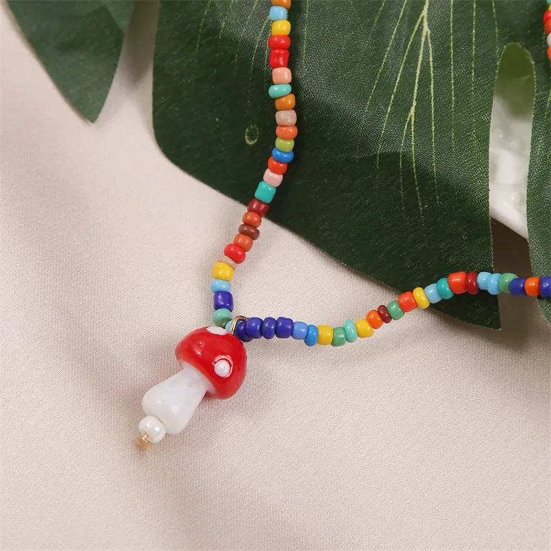 

European Lovely Handmade Bohemian Candy Color Mushroom Bead Necklace for Women girl Jewelry Party gift, Picture shows