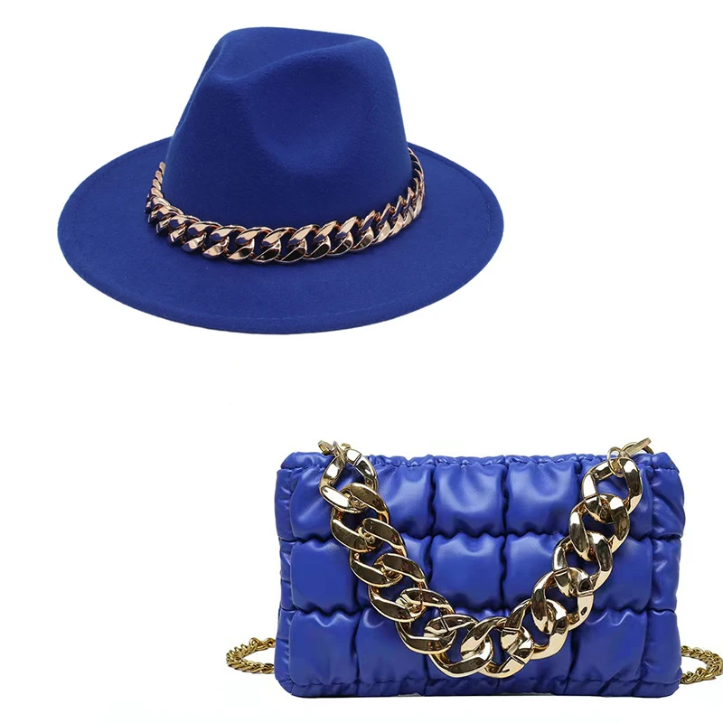 

Fashion Fedora Hat And Purse Set Ladies Women Hand Bags Matching Thick Chain Purse And Hat Set Handbags For Women Luxury