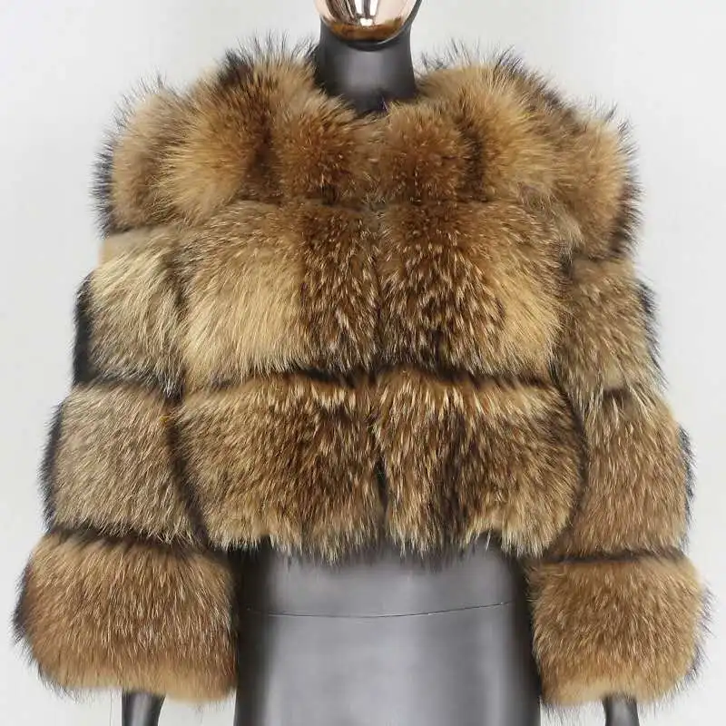 

Cropped ladies jacket winter fall clothes keep warm faux fur thick faux racoon fox fur coat with hood for woman trendy, Customized color