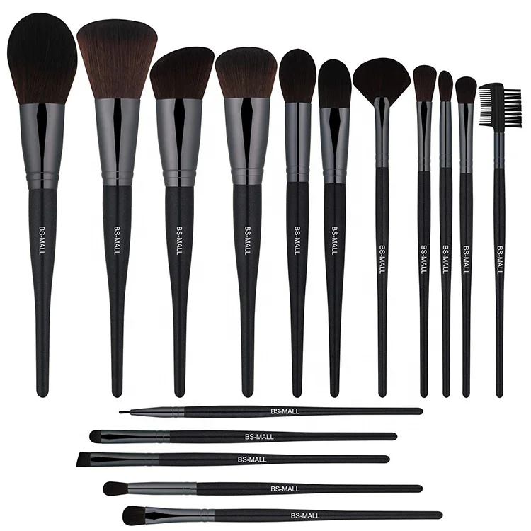 

No MOQ Black Makeup Brushes 2021 Wooden Cosmetics Make up Brush Private Logo 16PCS Vegan Professional Makeup Brushes