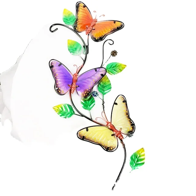 

Metal and Stained Glass Butterfly Garden Indoor Wall Art Decor, As photo show or as per your request