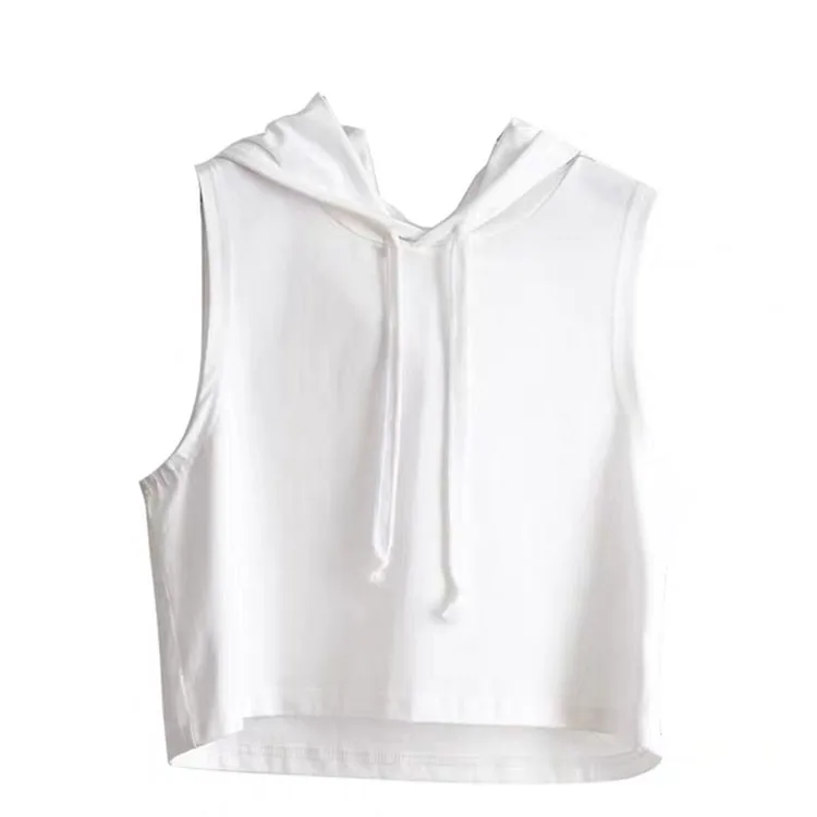 

2020 Fashion Cotton/Spendex Sleeveless With Hooded Blank Design Women Pullover Hooded T-Shirts