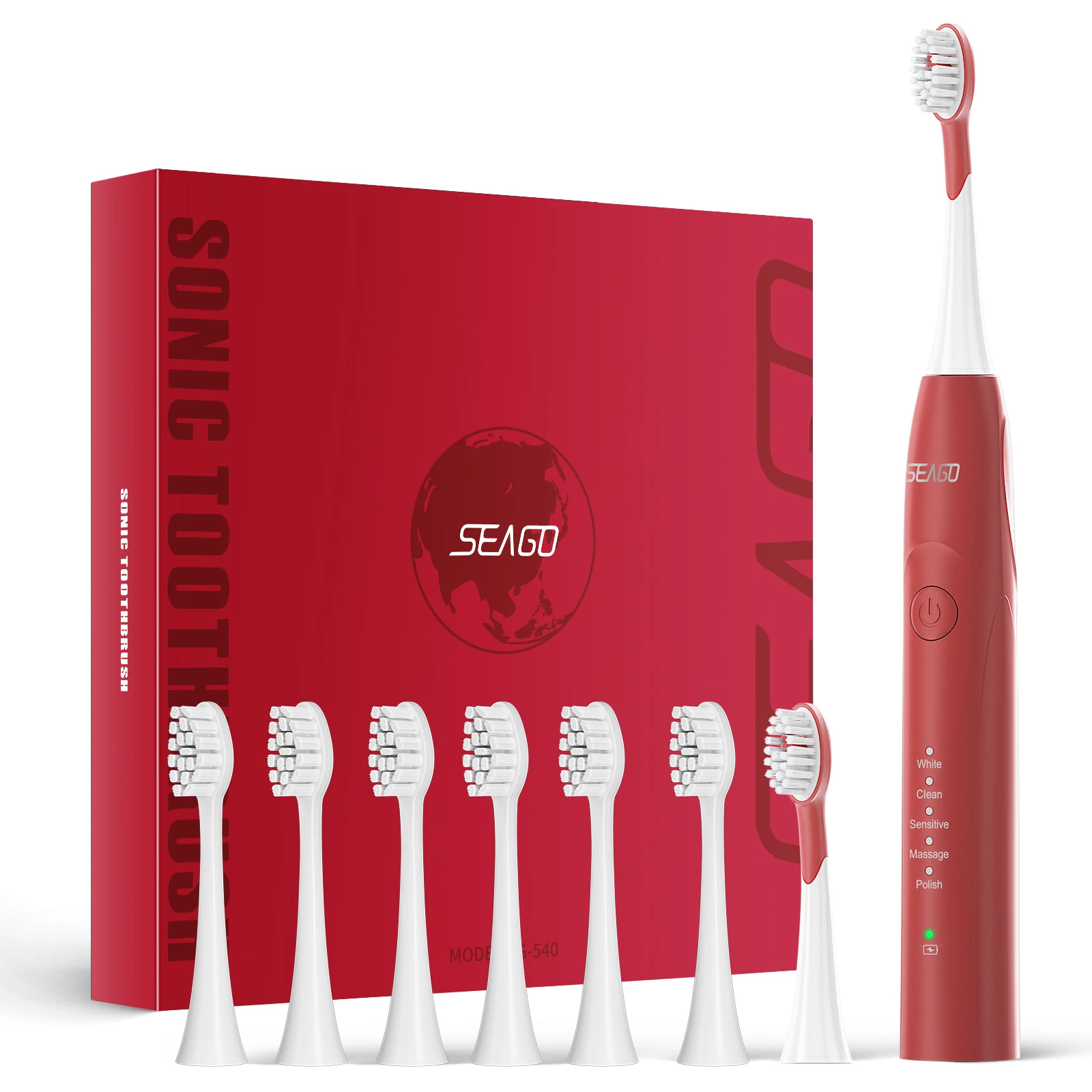 

SEAGO SG540 Hot Selling 5 Modes 42000 Strokes 8 Soft Bristle Brush Heads Powerful Teeth Whitening Sonic Gift Electric Toothbrush