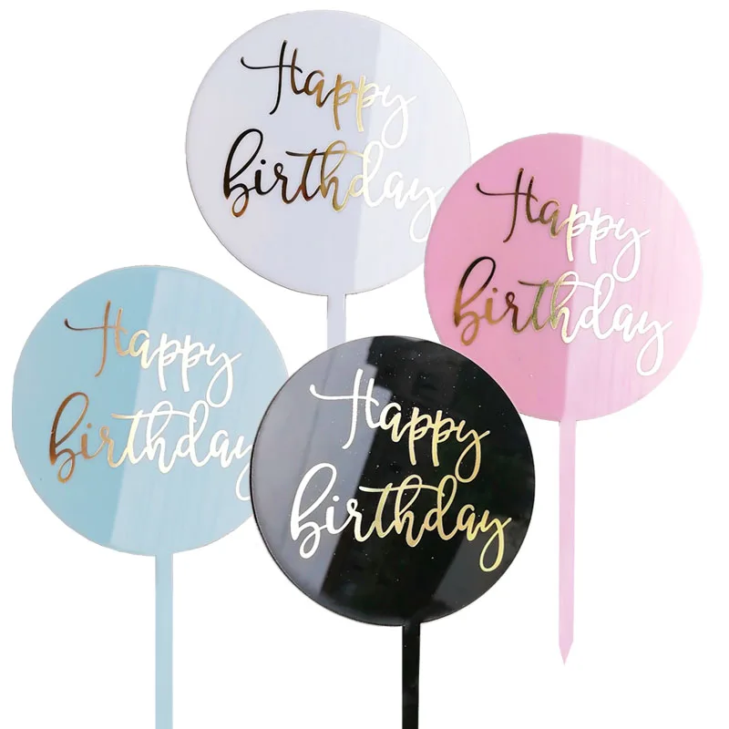 hot selling Round Acrylic Cake Toppers for Wedding Birthday Party Graduation Pink Blue Round happy birthday cake toppers