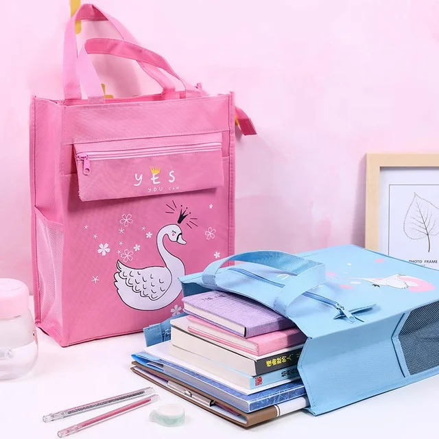 

Pink Cartoon Tutoring Bag Student Book Double-layer Separated Handbag Children Zipper Tutoring Bag, Blue, navy, pink, gray, navy, green, black