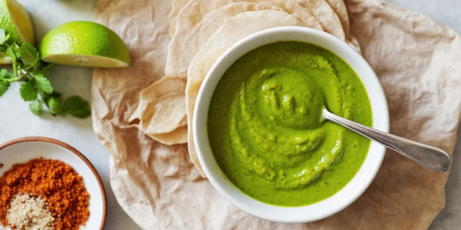 Green sauce drizzled over a taco