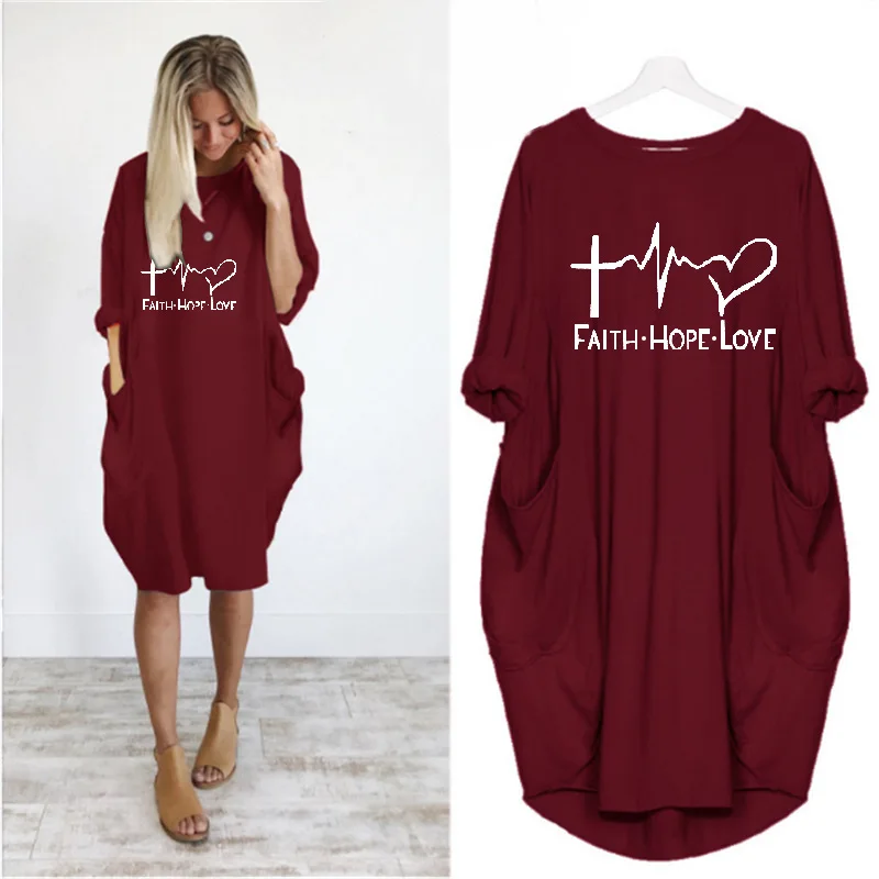 

New Style Long-Sleeved Dress Pattern Printing round Neck Sweater Skirt