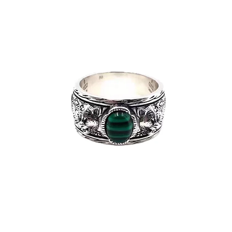 

Certified Factory Direct Sales New Style 925 Sterling Silver Made Of Malachite Double Tiger Head The For Men And Women