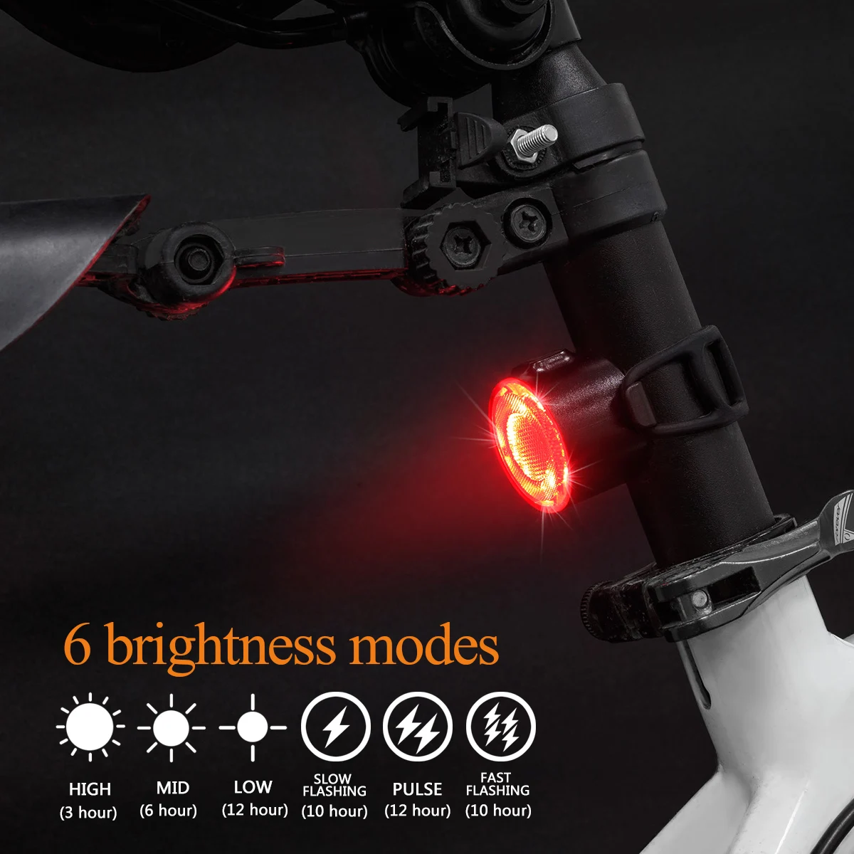 

LED Bicycle Tail Light Waterproof 6 Brightness Modes Safety Warning Lamp Bike Rear Light