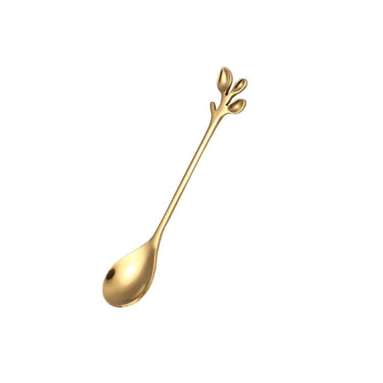 

Wholesale creative Gold Stainless Steel Gold Leaf Coffee and Dessert Spoon, Gold,silvery,rose gold,rainbow color