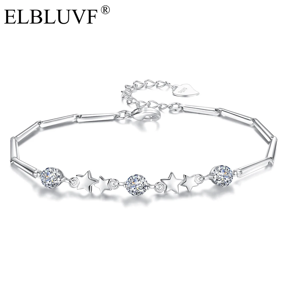 

ELBLUVF Free Shipping Women Jewelry Copper Zircon Platinum Plated Silver Color Lucky Star Sign Bracelet