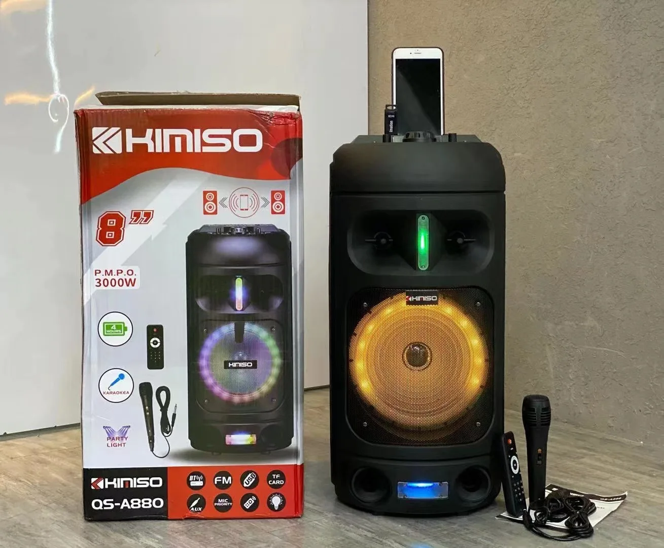 

QS-A880 KIMISO 8inch high capacity speaker with MIC and Remote, Black