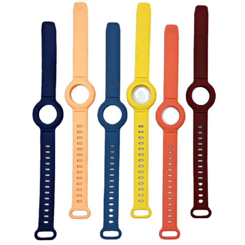 

High Quality Wholesale Custom Wrist Strap Band Bracelet Rubber Silicone case for airtag, Grey, army green, pink, white, black, red, dark blue, coffee