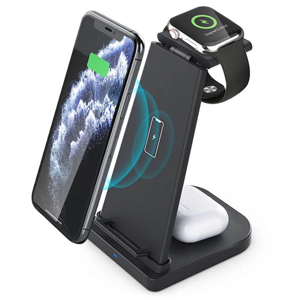 

2021 New Arrivals 3 in 1 Wireless Charger Foldable Fast Charger Station for Mobile Phone for Apple Watch for Airpods Pro, Black/white