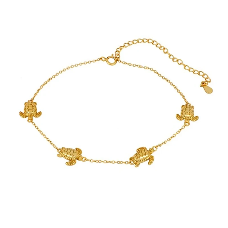 

Hot 18k gold plated S925 sterling silver cute small turtle anklet for kids boys girls