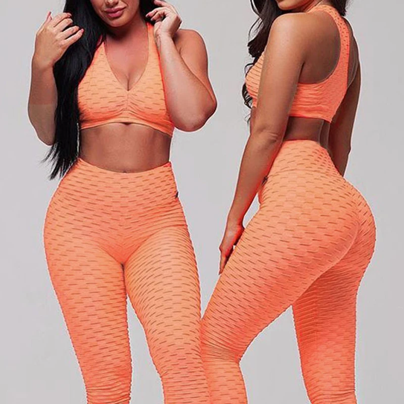 

Hot sale high waisted workout jacquard yoga scrunch butt leggings anti cellulite sport tights woman leggings set, Customized colors