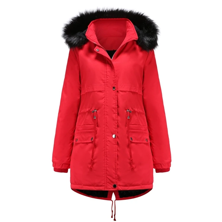 

Wholesale Ladies Fashion Solid Color Coats Winter Warm Windproof Women Fur Collar Hoodie Jackets, Red, khaki, green, black, pink,yellow, white, blue, gray, skin, coffee