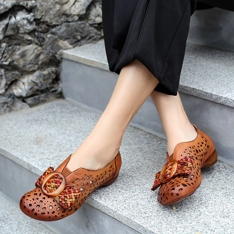 

manual Hollow out genuine leather women flat comfort sandals
