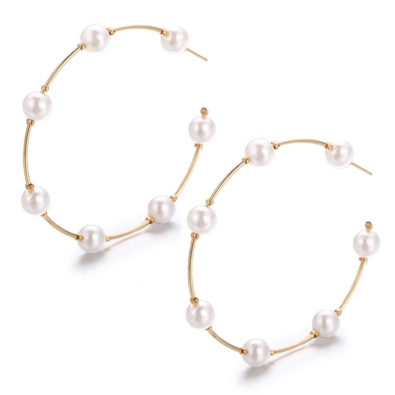 2020 New Fashion Big 7 Pearl Hoop Earring Jewelry Women