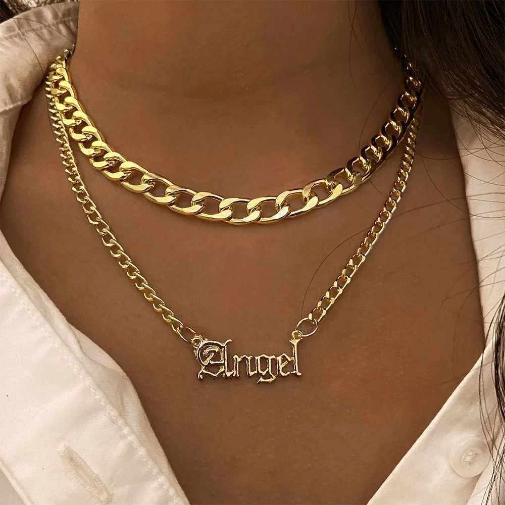 

Hot Sale Gold chain Letter Necklace Angel Necklace Popular chains and styles for Girlfriend