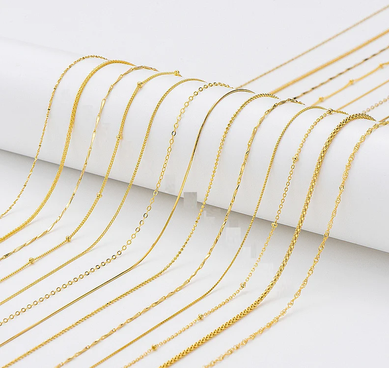 

S925 sterling silver necklace different shape chain DIY jewelry making, Gold plated