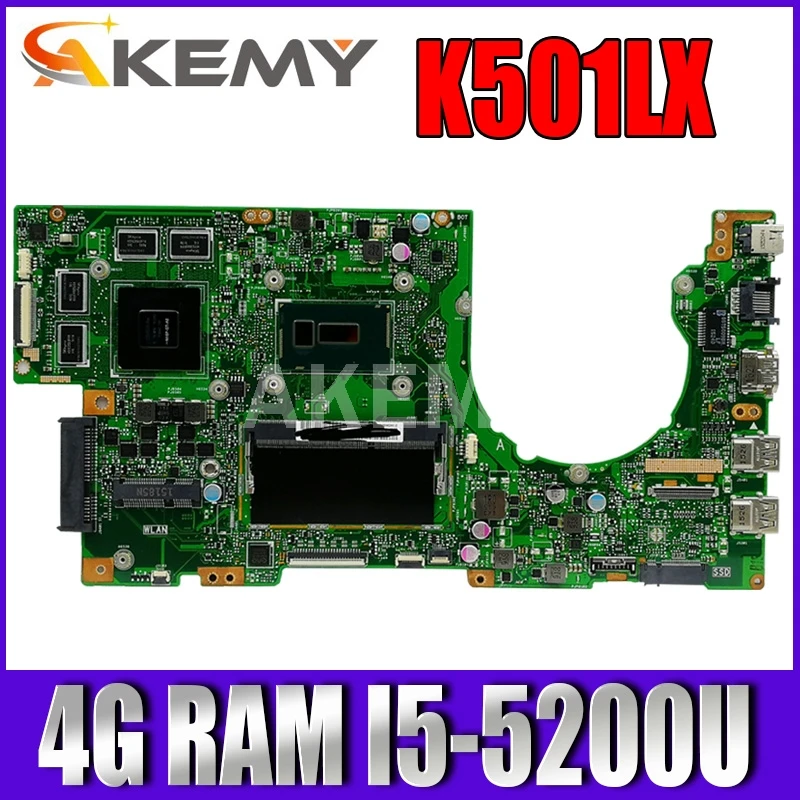 

AKEMY For ASUS K501LX K501LB K501L laptop motherboard K501LX K501LB mainboard rev2.0 i5-5200U cpu GT950M 4GB RAM