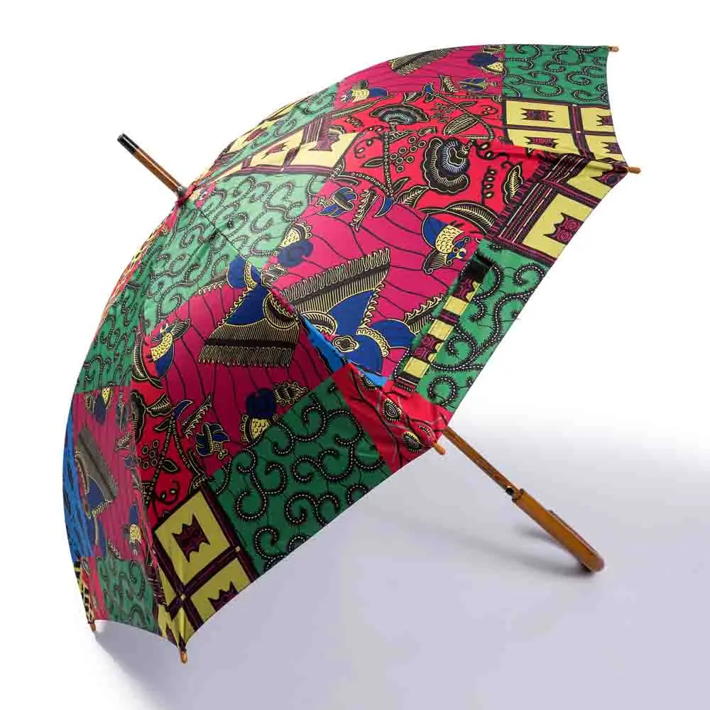 

Fashion Waterproof Windproof Protection New Design Wooden Handle Ankara Umbrella, Customized color