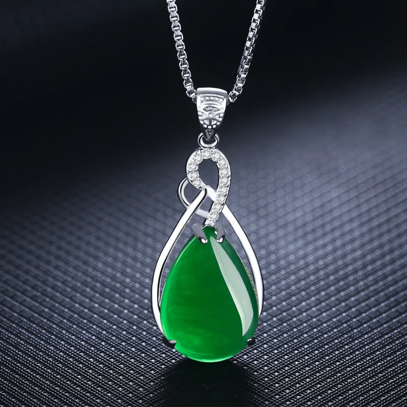 

S925 Sterling Silver Plated Women's Necklace Corundum Pendant Jade Turquoise Collarbone Jewelry Jade Gemstone Bizuteria