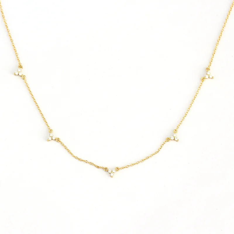 Fashion Minimalist Jewelry 925 Sterling Silver Clover Zircon Necklace Flower Diamond Gold Plated Necklaces for Women