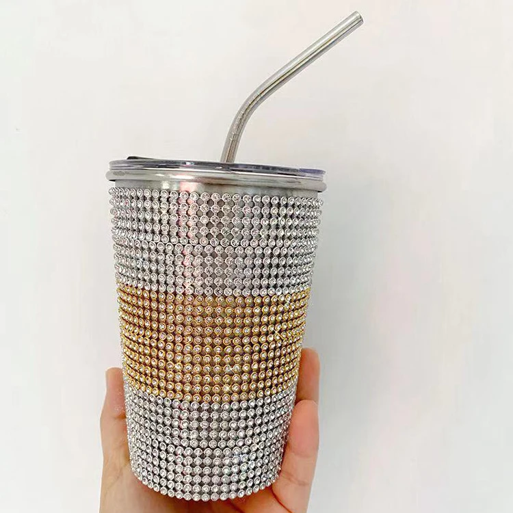 

Hot Selling Rhinestone Stainless Steel Tumbler Cups, Gold, silver