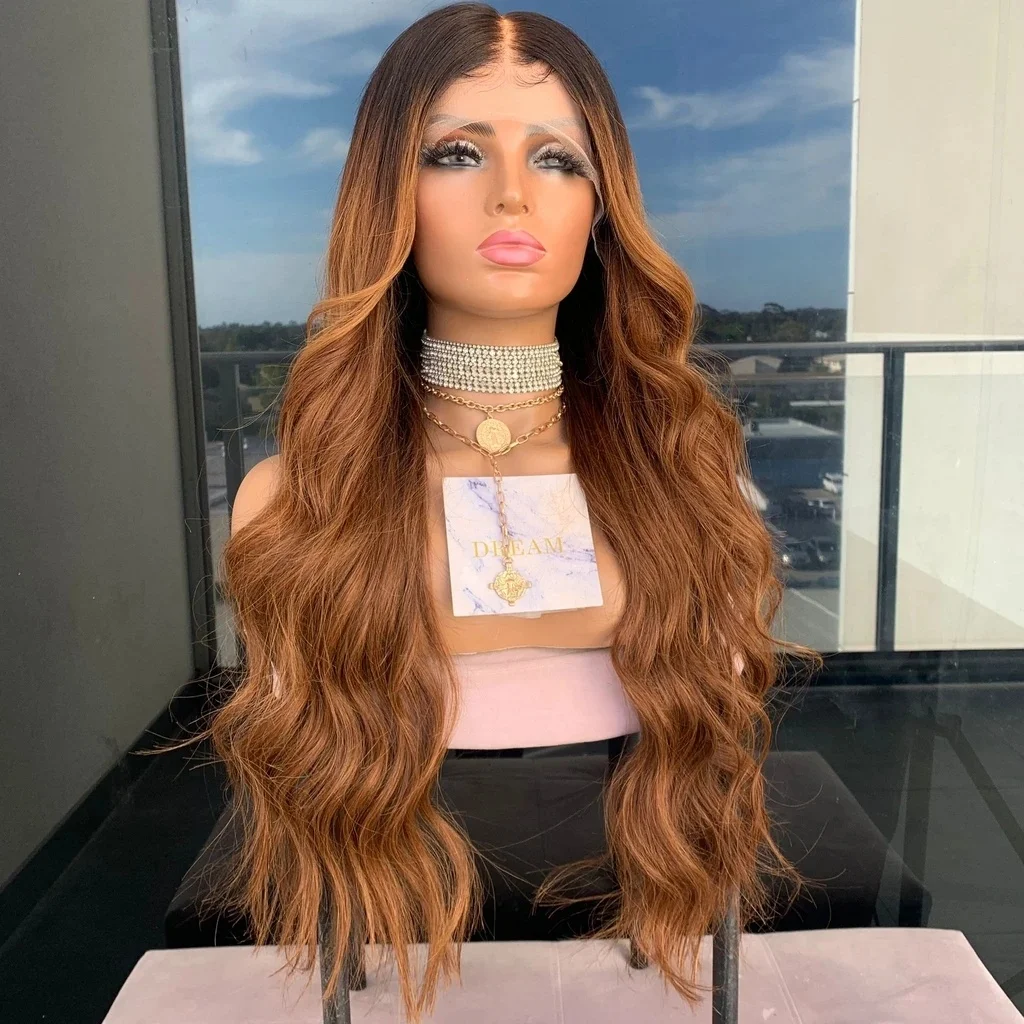 

Body Wave Brown Ombre Lace Front Human Hair Wigs Long Wavy 360 Lace Frontal Wig for Black Women Glueless Remy