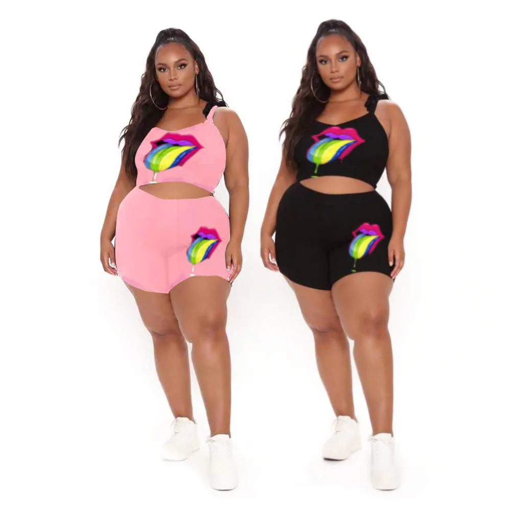 

Custom Logo 2021 women's wear big size bandage fashion print sexy two piece set