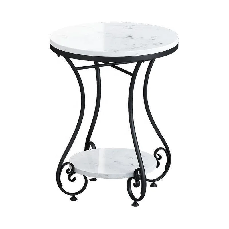 
Curved Metal Frame Base with Marble Top Side Table Housing Decoration Furniture 