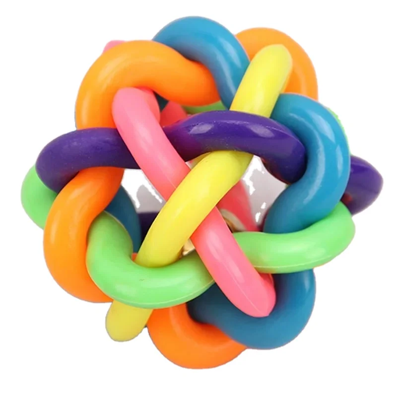 

Drop Shipping Interactive Colorful Woven Bouncy Large Medium Small Smart Rainbow Rubber Pet Balls