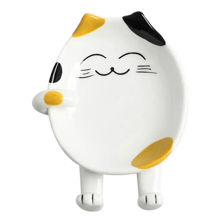 

Multi Function Fork Kitchen Accessories Cartoon Rice Animal Rice Funny Serving Pot Clip Ceramic Spoon Holder, White cat shaped spoon rest or as custom