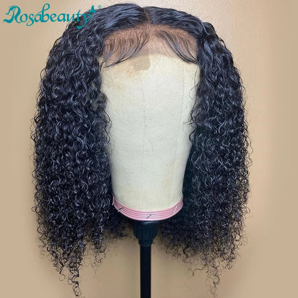 

Rosabeauty 150 Density Bob Wig Remy 2x6 Curly Lace Front Human Hair Wigs Pre Plucked Short Deep Water Wave Wigs For Black Women