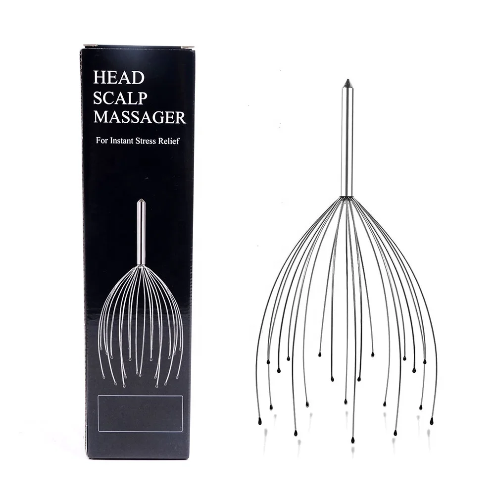 Color box  20claws Head Massager Octopus Relax  Hair Scalp Head Scratcher Manual Massager Tool Metal Head Massager