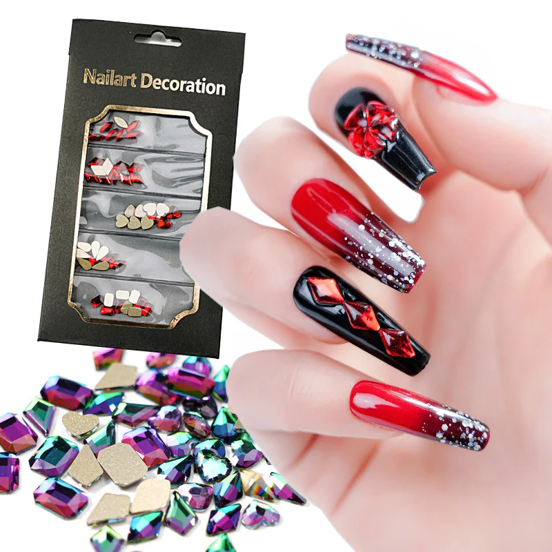 

high quality mix shape nail gel polish decoration flat acrylic crystal neon colorful 3d nail art rhinestones