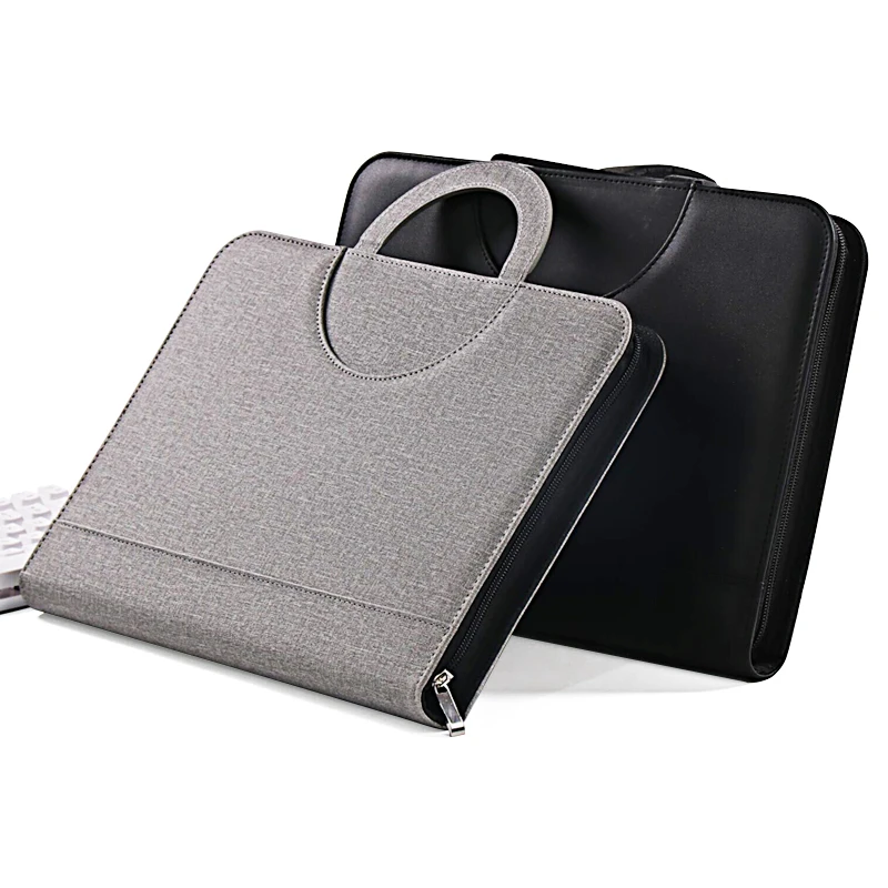 

Portable PU business executive  Leather Multi functional Notebook Folder Document Holder Zipper Briefcase portfolio