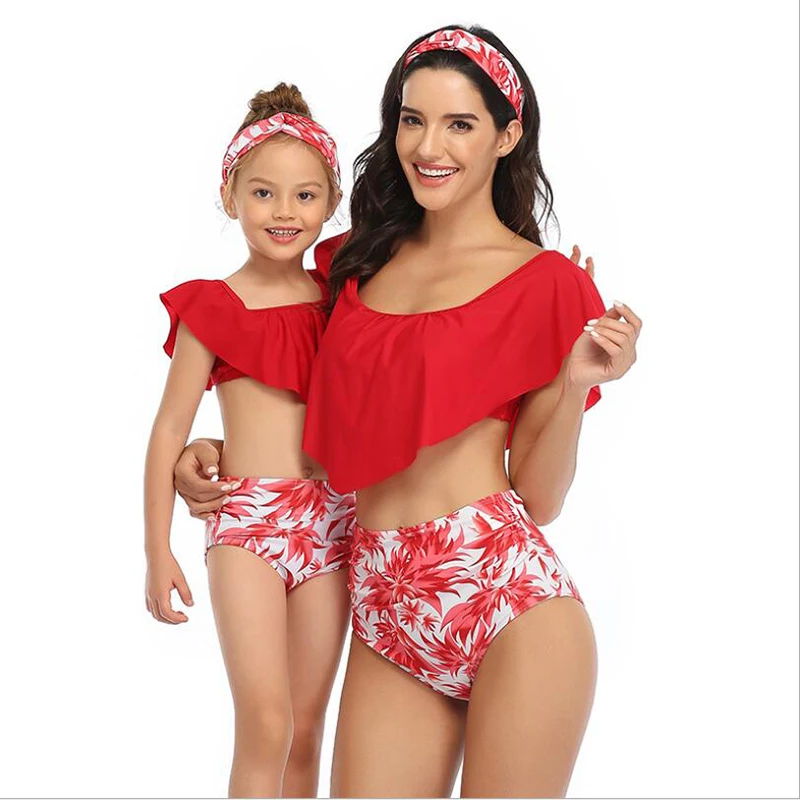 

Best Seller Mother and Daughter Floral Print Parent Child Designer Famous Brands Two Piece Sexy Swimsuits, Picture