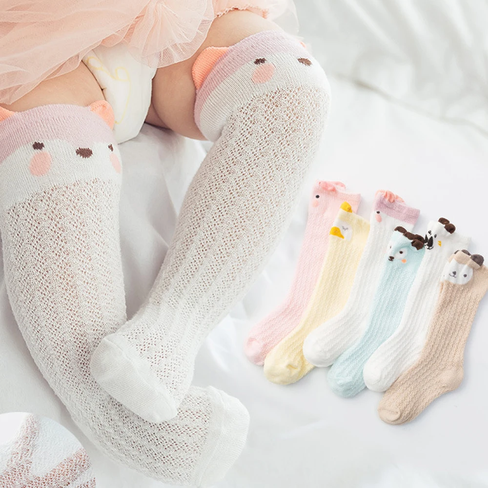 

Cute animal design mesh baby stockings socks spring autumn cotton over the knees children newborn anti-mosquit high sock, 4 colors