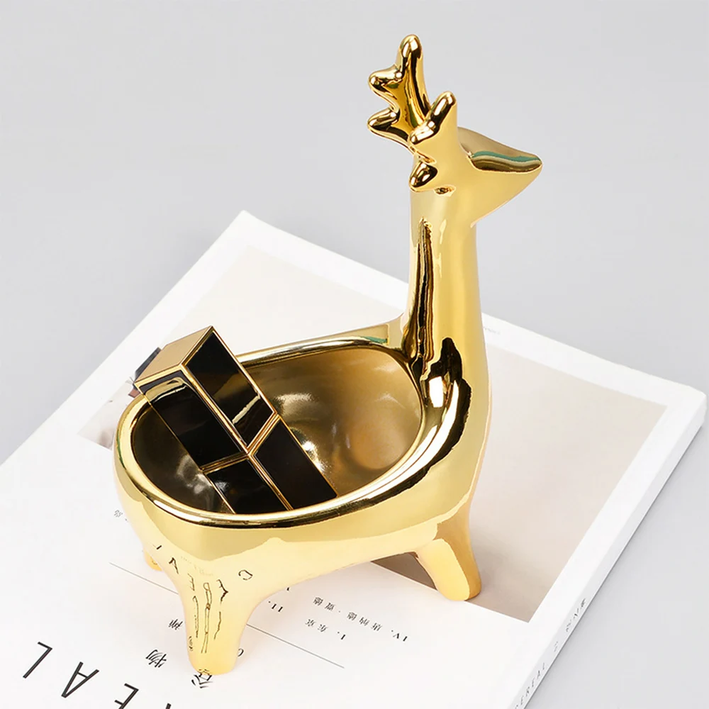 

Modern decorative jewelry cosmetic storage ornaments electroplating ceramic deer storage box