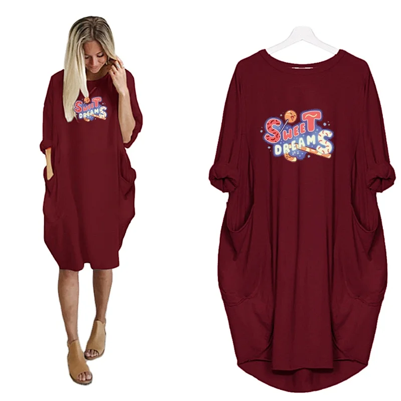 

Hot Loose Pocket Long Short Sleeve Split Maxi Casual summer dresses