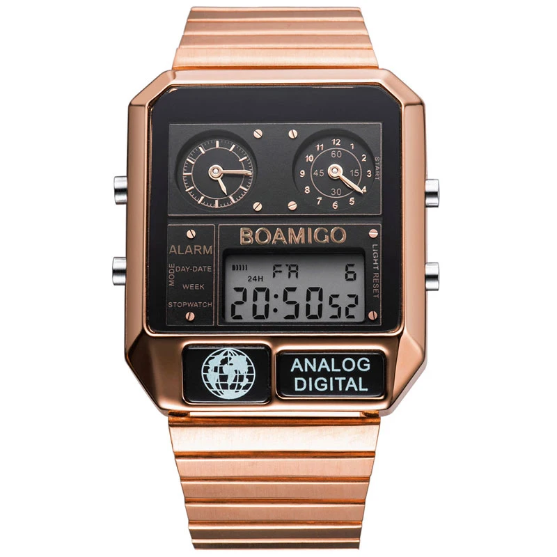 

BOAMIGO Top Brand Luxury Men Sports Watches Man Fashion Digital Analog LED Watches Square Quartz WristWatch